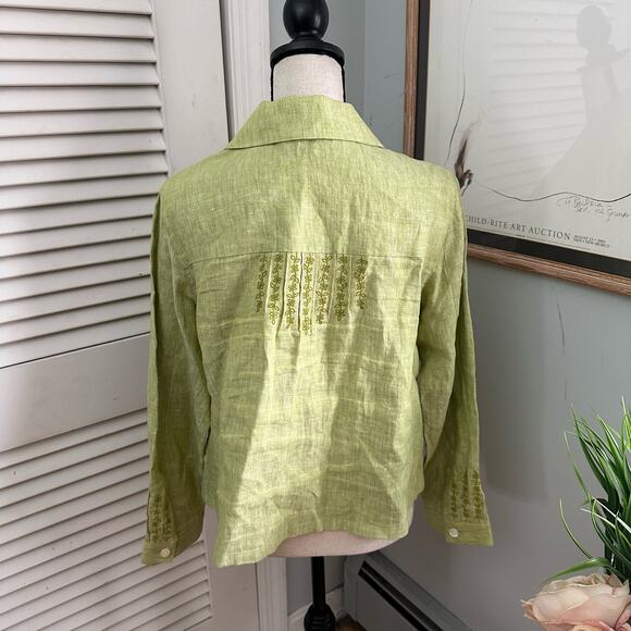 J JILL Womens Jacket MP Linen Embroidered Detail Spring Lagenlook Casual Preppy - Picture 5 of 13